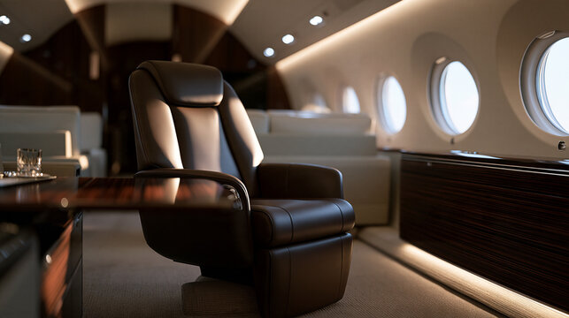 Luxury Private Jet Interior with Leather Executive Seat