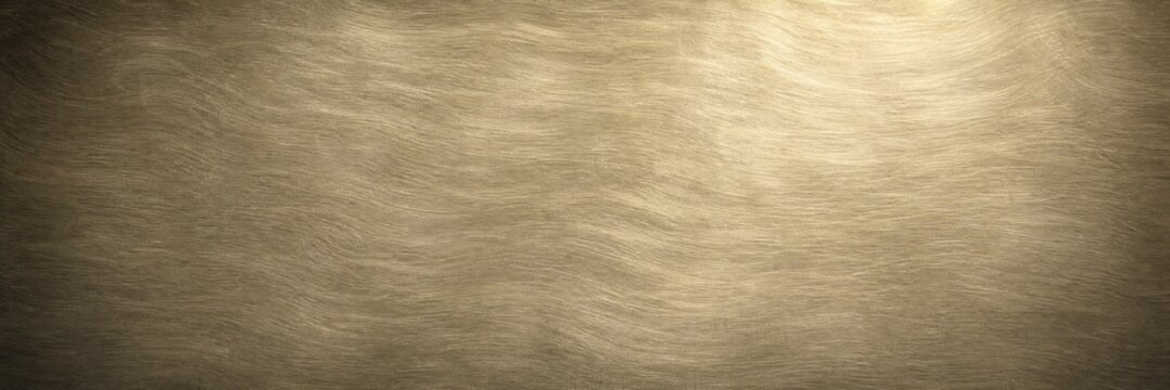 Vintage gold brushed metal texture, antique brass metallic background, panoramic bronze surface with soft light and dark vignette