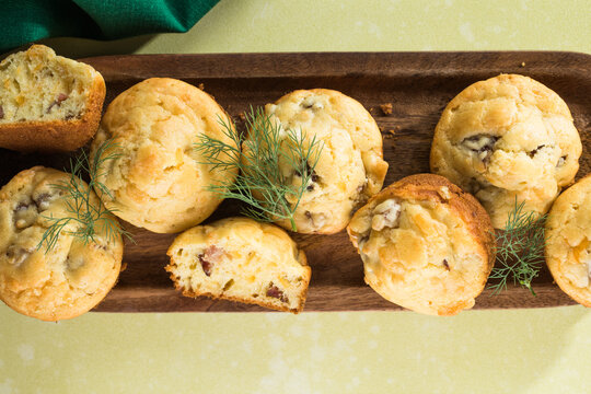 Delicious muffins with ham, cheese