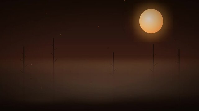 Misty Autumn Halloween Night &mdash; Bare Trees Falling Leaves Moonlit Atmosphere