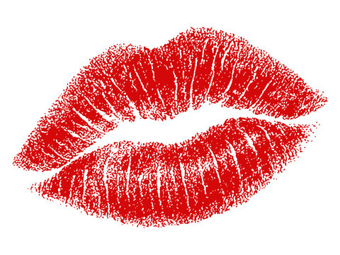 Close-up of red kissing lips with heart pattern