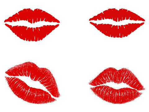 Four stylized red lip kiss icons in a grid