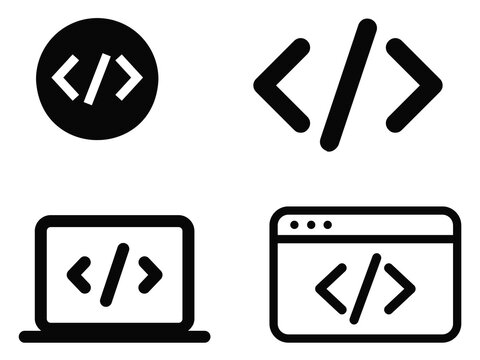 Modern coding icons set with laptop and browser window
