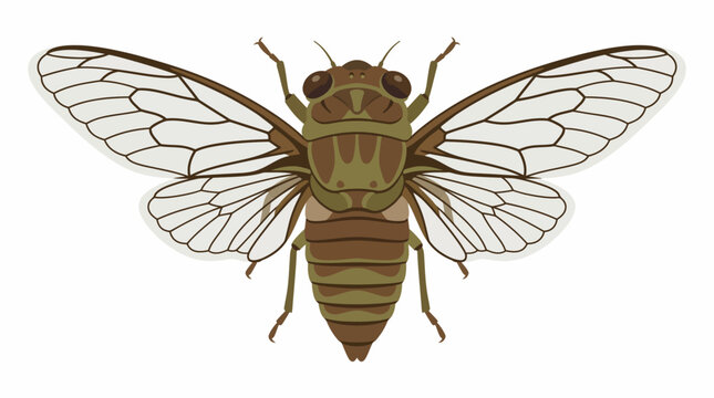 Cicada insect vector illustration, detailed top view of a winged cicada bug anatomy.