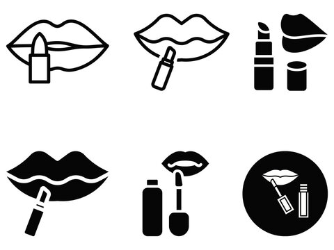 Set of lipstick and makeup icons with lips illustration