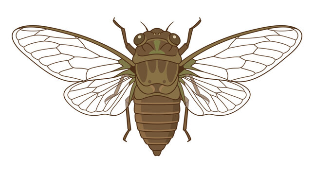 Cicada insect anatomy vector illustration showing detailed wings and body structure