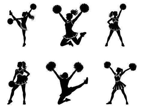 Cheerleaders performing dynamic stunts and poses