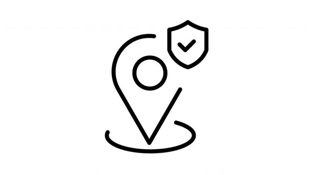 Animation black outline map pin icon shield symbol check mark suitable for logo, app design, web icon, infographic, presentation.