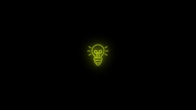 Glowing Yellow Neon Light Bulb Motion Graphics Video on Black Background