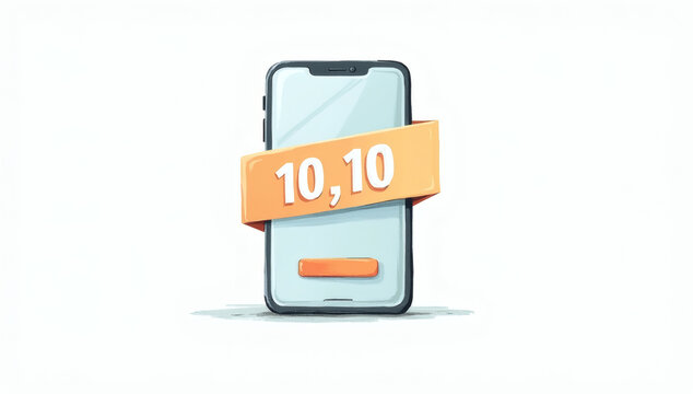 Mobile smartphone with ten ten sale ribbon for online shopping promotion and digital marketing event discount illustration