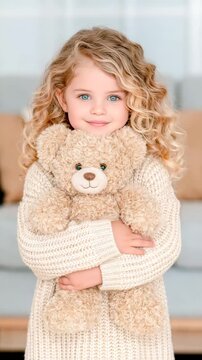 Toddler Hugging New Stuffed Toy in Cozy Home Setting