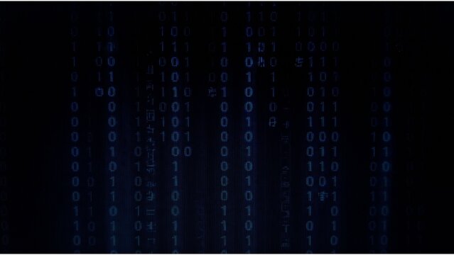 Blue Binary Code Rain on Black Digital Technology Background