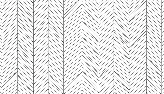 Geometric herringbone line pattern with thin repeating black zig-zag stripes on a clean, plain white background.