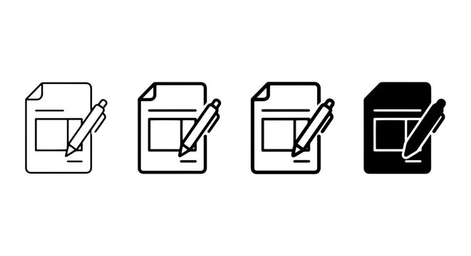 Document Icons with Pen, Vector Set: Writing, Editing, Signing, Notes, Forms