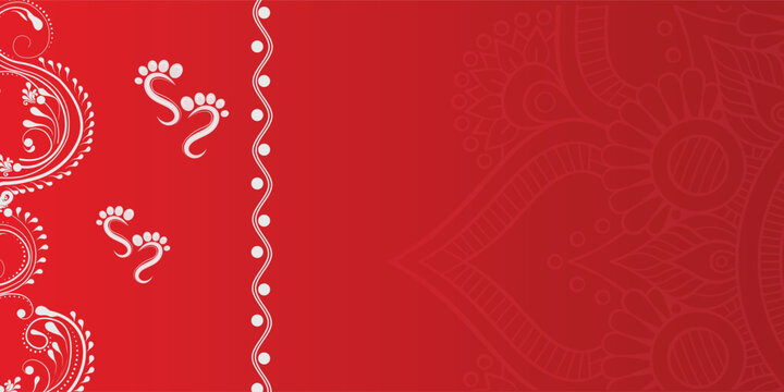 Lakshmi footprints alpona red background traditional vector diwali dhanteras puja