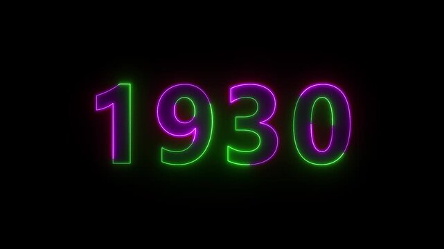 Neon Glowing Numbers 1930 Animation on Black Background.