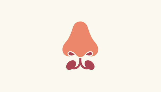Abstract icon representing the sense of smell with a nose shape and aroma molecules floating underneath.