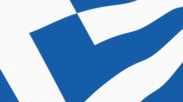 Flag of Greece waving slowly in the foreground and moving upwards.