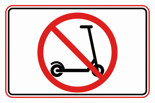 A regulatory traffic sign prohibiting the use of a kick scooter in a designated area.
