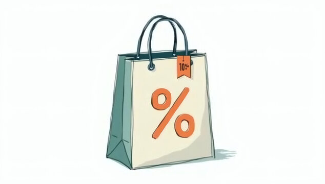 Shopping bag with percentage symbol representing sale and discount concepts