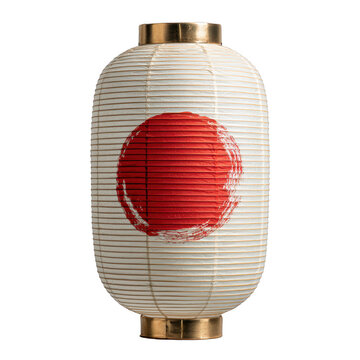 Traditional Japanese chochin paper lantern with red circle design, isolated on transparent background