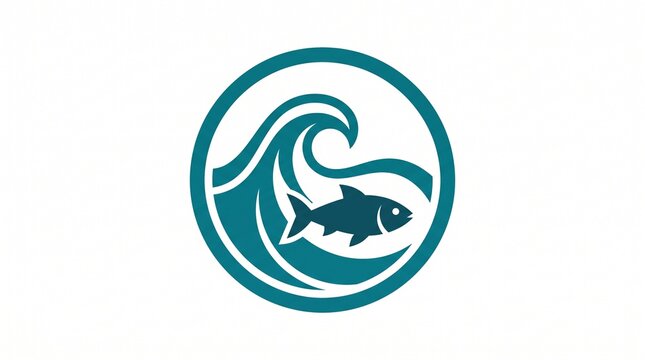 Circular Marine Logo Design with Stylized Ocean Wave and Fish for projects/369998232293 Professional Branding