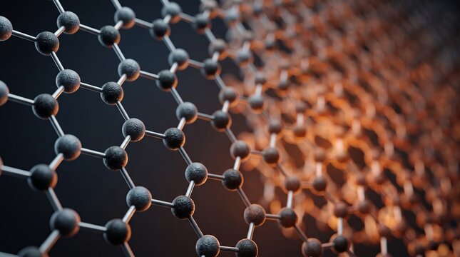 Close-up view of a microscopic graphene molecular structure with hexagonal carbon lattice pattern chemical structure materials science atomic structure molecular bond high tech