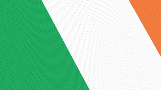 Flag of Ireland waving slowly in the foreground and moving upwards.