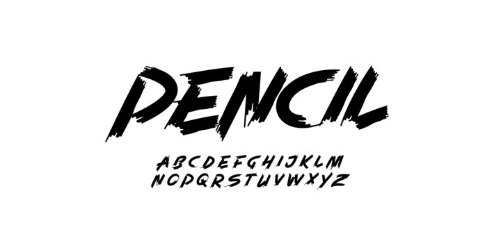 Pencil art font wild alphabet dynamic handwritten font for modern bold braush roll logo, spirited expressive headline, youth urban typography vibe. Rebellious art typographic design. Vector typeset
