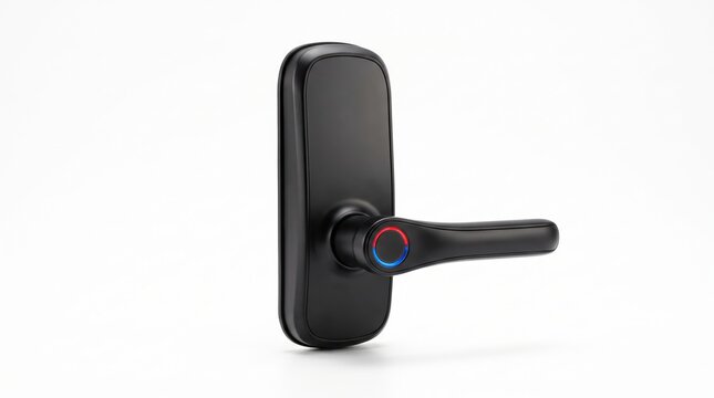 Modern smart door lock with biometric fingerprint scanner and lever handle fingerprint reader security system home security electronic lock keyless entry black hardware access control security