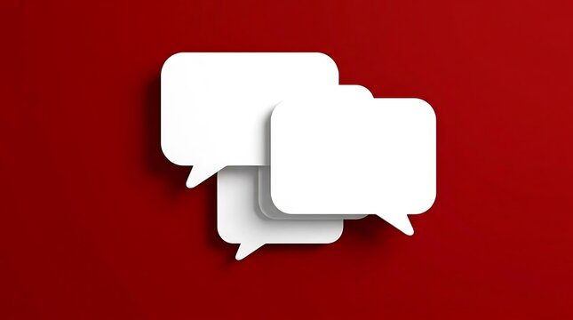 Four empty white speech bubbles are arranged in layers against a bright red backdrop providing ample room for adding text or graphic