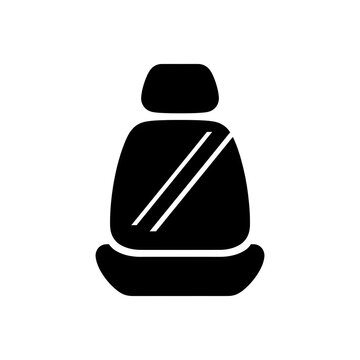 Car seat icon vector illustration for vehicle passenger chair, driver seat with seat belt safety, auto interior accessory isolated on white background.