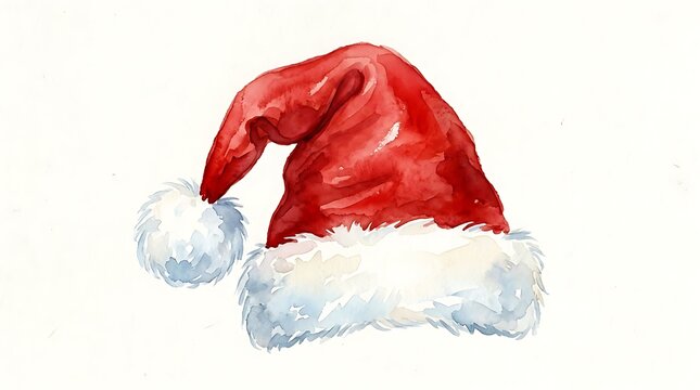 Watercolor christmas hat isolated on white background