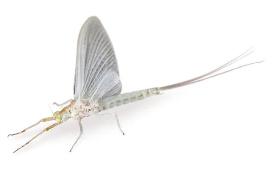 Ephemeroptera White Mayfly Adult Three Tails Translucent Wings White