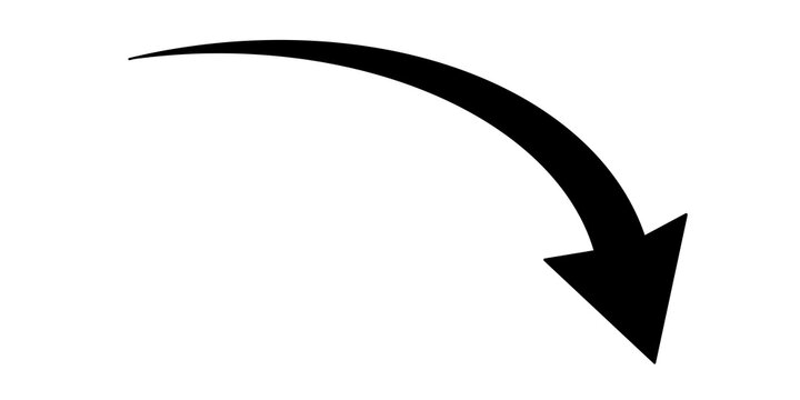 Curved black downward arrow icon for direction pointing presentation.