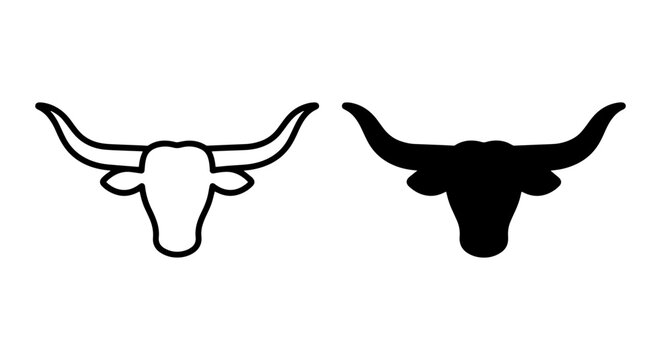 Longhorn Cattle Head Icons, Texas Bull Silhouette, Vector Animal Graphics