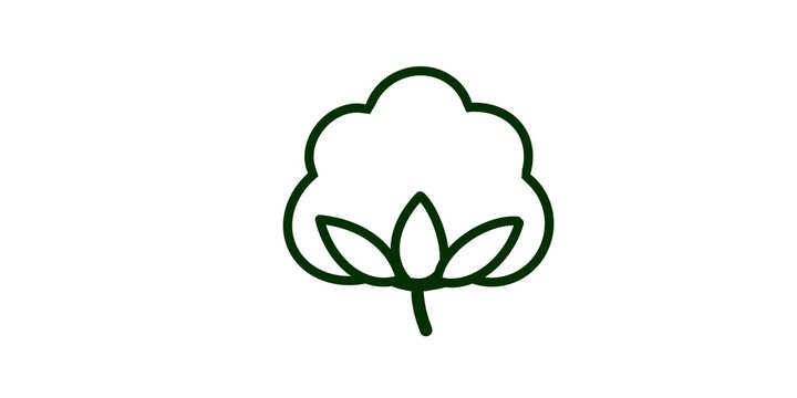 Green cotton plant outline icon for natural fabric material source.
