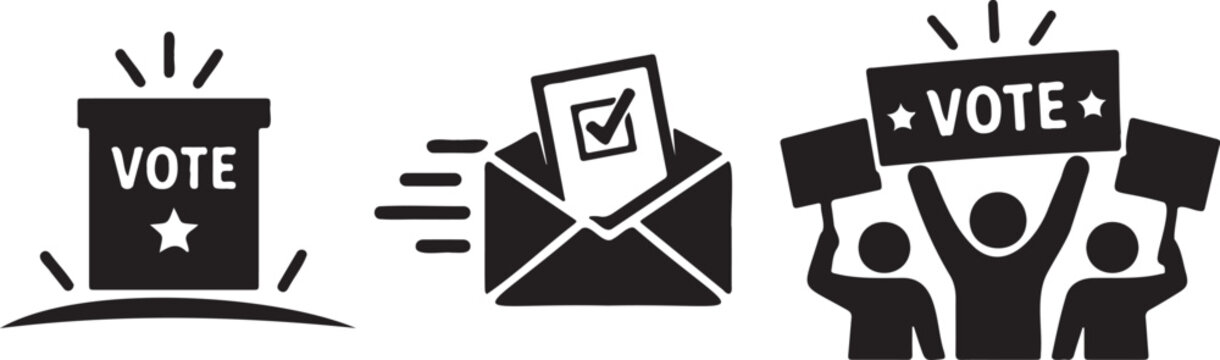 Election voting icon set with ballot boxes, envelopes, check marks and civic symbols