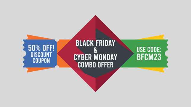 Black friday cyber monday combo offer diamond shape and discount coupon composition