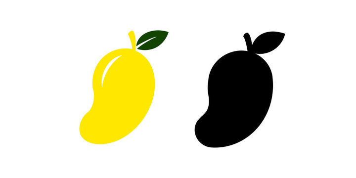 Fresh yellow mango fruit icon with green leaf for natural food design.