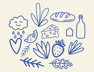 Fototapeta premium Doodle set of food and nature elements