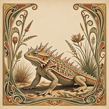 아르누보 디자인 배경, 가시도마뱀, jpeg (Art Nouveau Design Background, Thorny devil, jpeg)