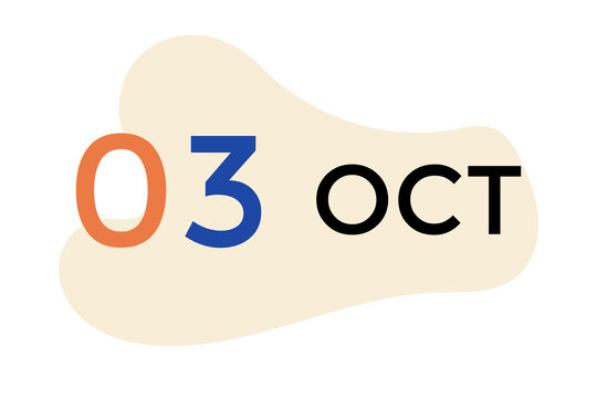 October 3 calendar in orange and blue on a white background