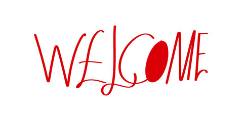 Welcome handwritten red text with an artistic red circle as o letter. © Naqeeb