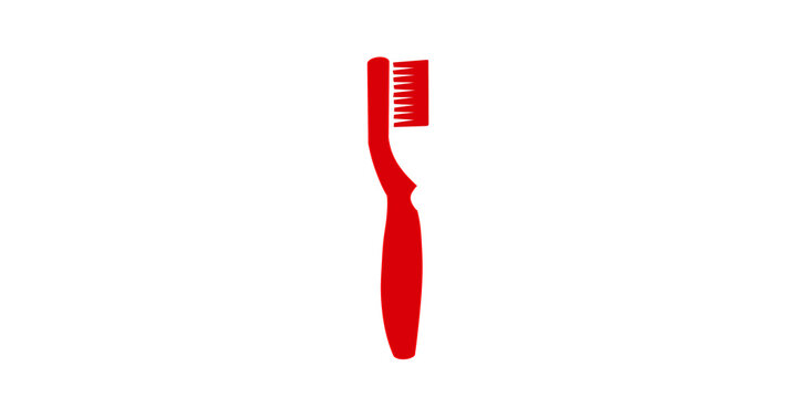 Red plastic toothbrush flat vector illustration for oral hygiene guide.