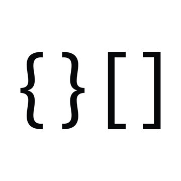 Black curly braces and square brackets, essential punctuation marks used in programming, mathematics, and text formatting, isolated on a clean white background.
