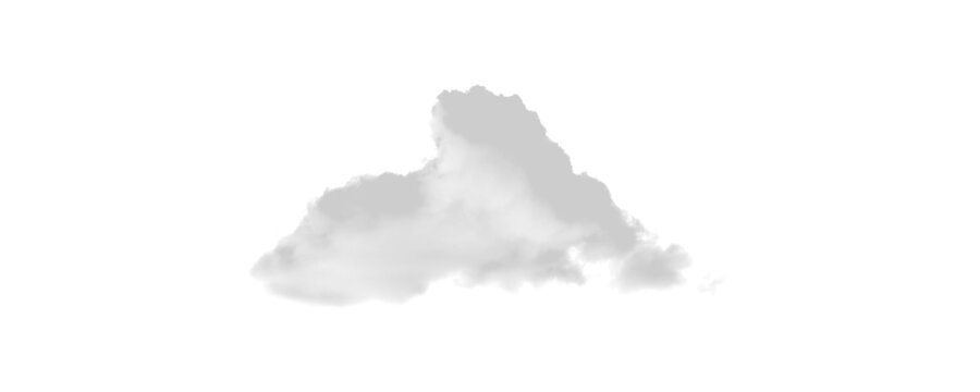 Fluffy realistic white cloud isolated on transparent background, realistic cumulus puff for sky replacement, weather overcast, natural atmosphere graphic, aesthetic cloud vector element PNG cutout