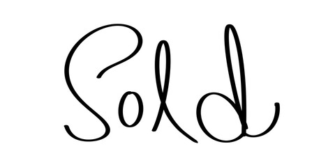 Sold script lettering black ink design on transparent backdrop for web. © Naqeeb