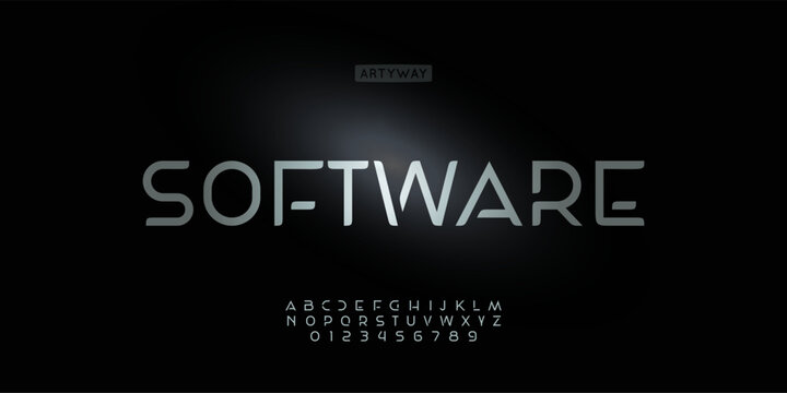 Bold futuristic font alphabet logo. Modern slab typography sci-fi cutout typographic design. Future typography for science tech text, AI technology logo, robotic headline, gaming. Vector typeface
