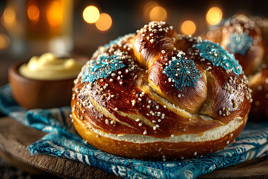 Festive Holiday Pretzels with Blue Snowflake Decorations for Winter Celebrations
